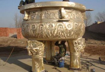 古紋路鑄銅鎏金爐雕塑