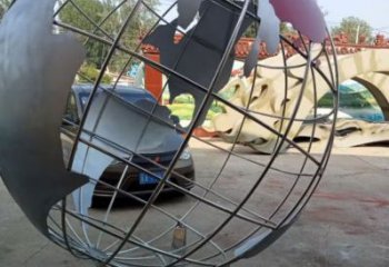 園林地球儀雕塑，噴漆景觀雕塑，網格形式