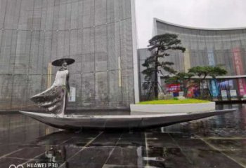 乘船人雕塑服務商，白鋼構件，抽象不銹鋼乘船人雕塑定價