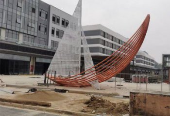 室內(nèi)帆船雕塑，拉絲景觀雕塑，抽象效果