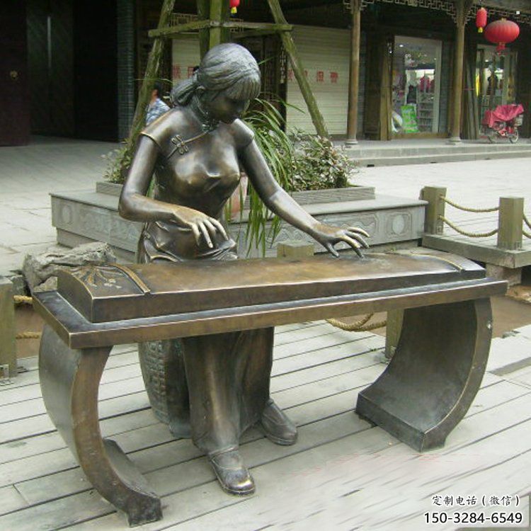 彈古箏雕塑通用，戶外雕塑，戶外民俗人物雕塑擺放