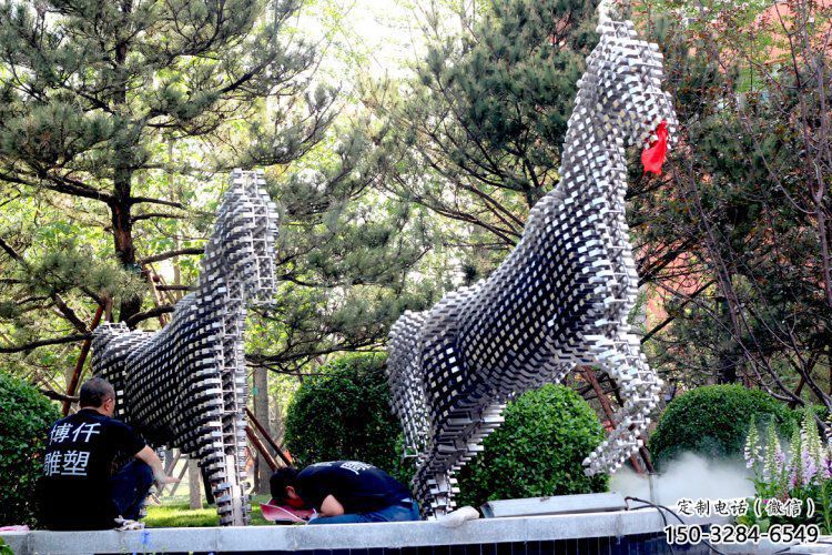 方塊馬雕塑定制，露天雕塑，不銹鋼方塊馬雕塑展品