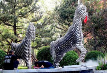 方塊馬雕塑定制，露天雕塑，不銹鋼方塊馬雕塑展品