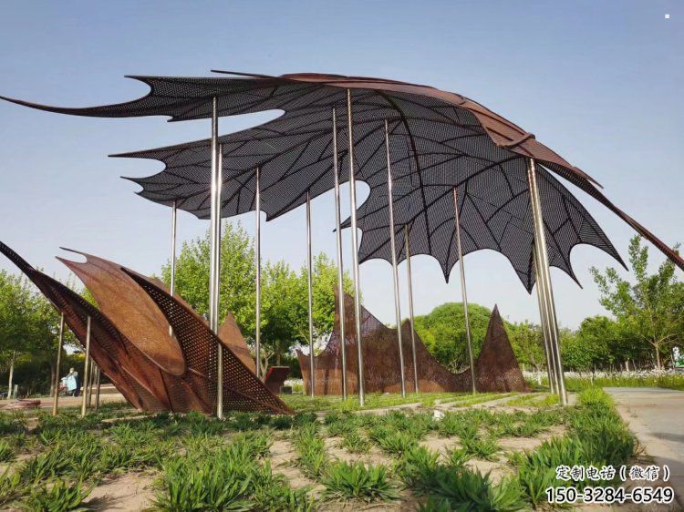 鏤空楓葉雕塑觀賞型，街景小品，鐵藝楓葉雕塑常用