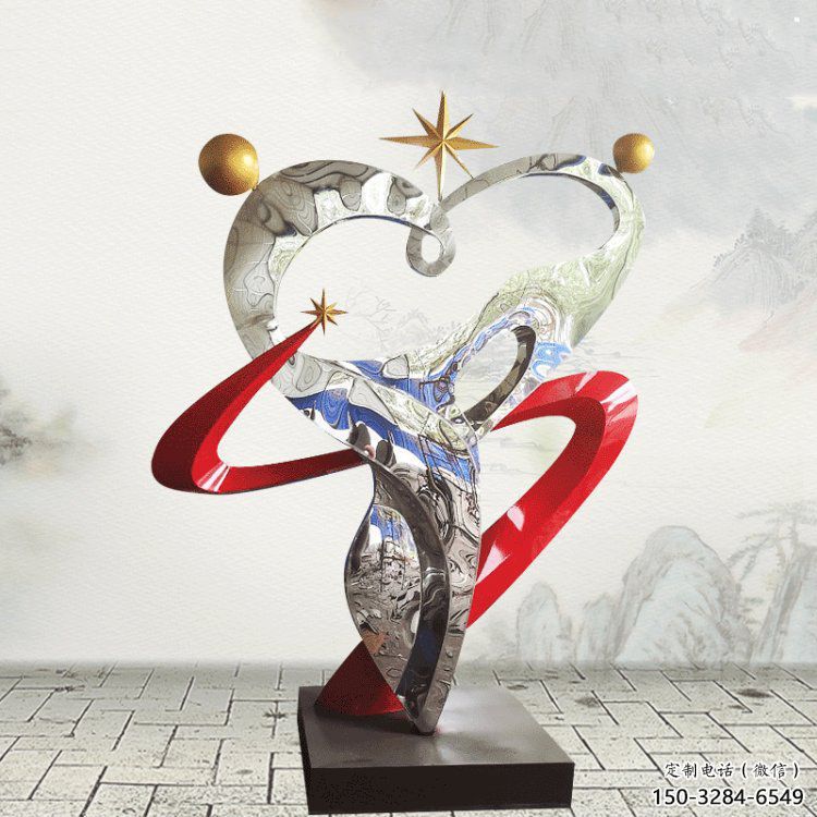 心形雕塑觀賞型，公園小品，鏡面不銹鋼心形雕塑常用