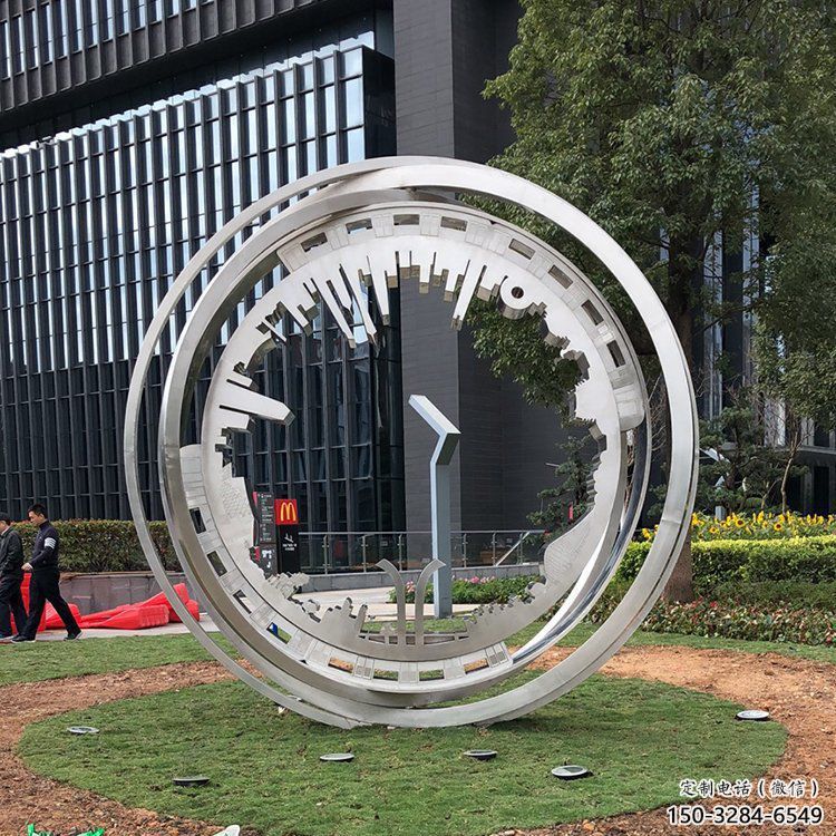 圓圈雕塑定制，村標概念，景觀不銹鋼圓圈雕塑預定