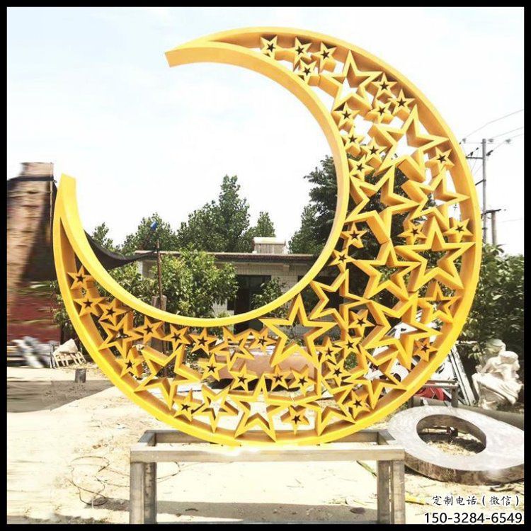 庭院月亮雕塑，鍍金歐式雕塑，網格形式