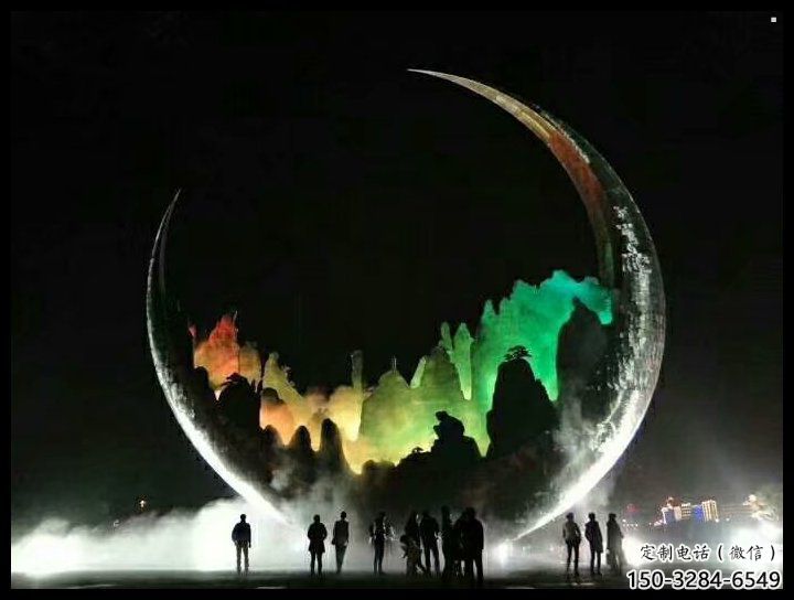 城市月牙雕塑，網(wǎng)格體育雕塑，古銅效果