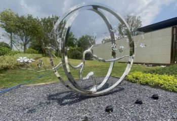 圓環樹雕塑廠家，標識雕塑，不銹鋼圓環樹雕塑定制