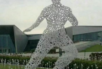 鏤空李小龍雕塑制造，街景小品，鐵藝人物雕塑優價