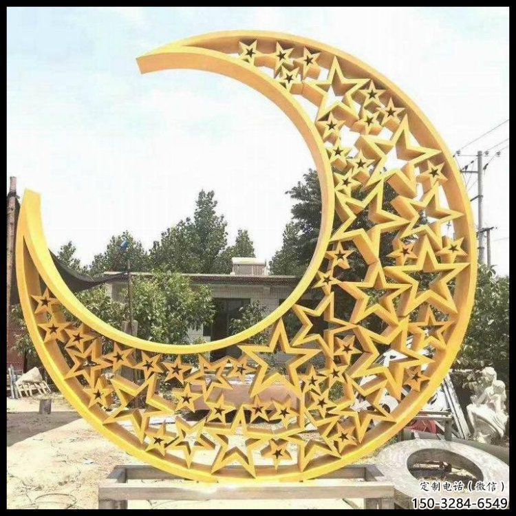 月亮船擺件制造，酒店擺件，景觀不銹鋼月亮船雕塑選定