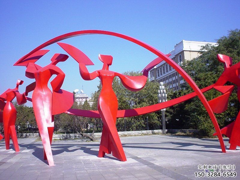 臺江扭秧歌雕塑，民俗舞蹈雕塑，不銹鋼抽象音樂人雕塑