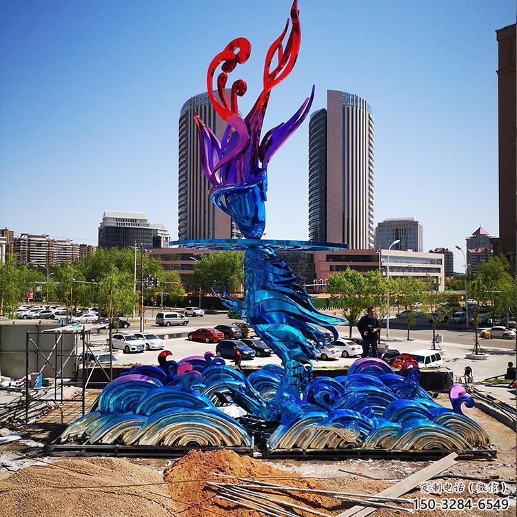 街道海浪雕塑，鍛造景觀雕塑，古銅效果