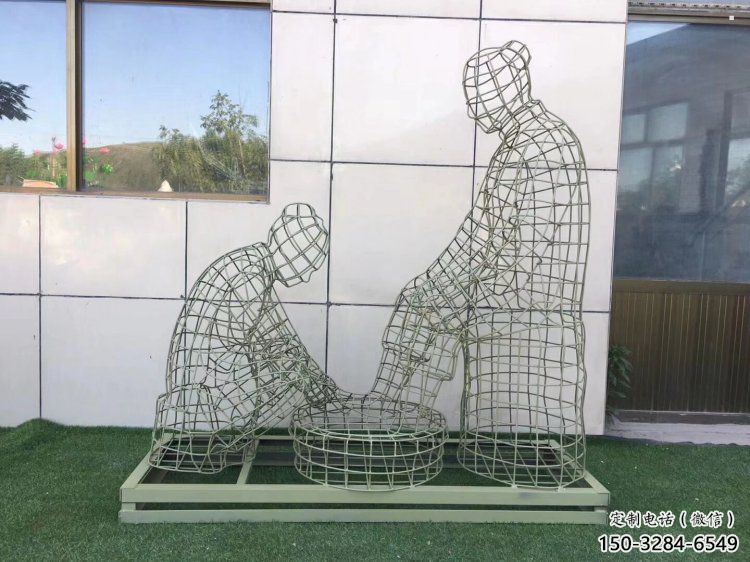 酒泉鏤空洗腳雕塑制作，園林裝飾，鐵藝孝道人物雕塑