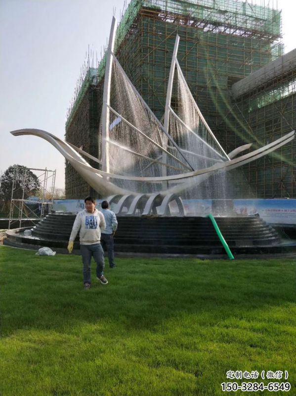 深圳帆船噴泉雕塑，水景水秀組合，旱地帆船噴泉雕塑廠家