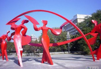 臺江扭秧歌雕塑，民俗舞蹈雕塑，不銹鋼抽象音樂人雕塑