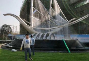深圳帆船噴泉雕塑，水景水秀組合，旱地帆船噴泉雕塑廠家