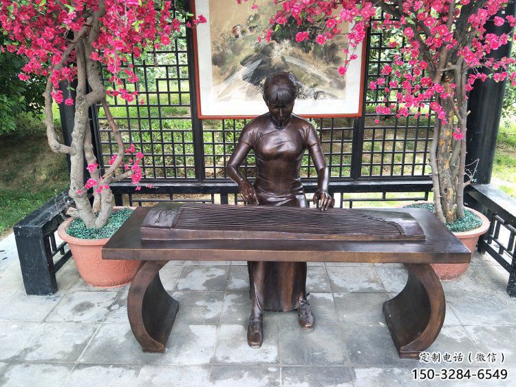 云巖彈古箏雕塑廠家，景觀概念，民俗人物雕塑通用