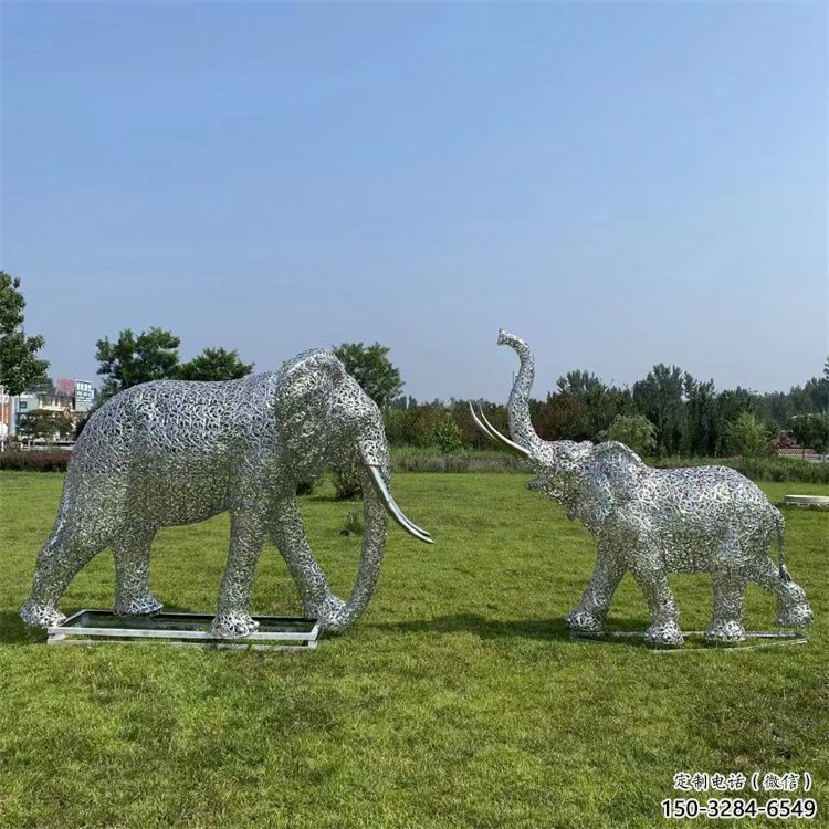 黃石鏤空大象雕塑制造商，動物擺件，透雕大象雕塑定制