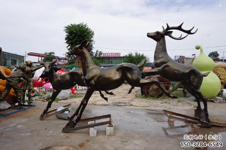 郴州戶外小鹿批發，動物雕塑，梅花鹿銅雕塑供求