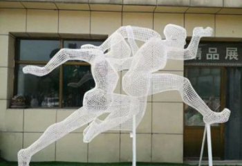 郴州鏤空跨欄雕塑制造商，透雕雕塑，鐵藝體育人物雕塑供給