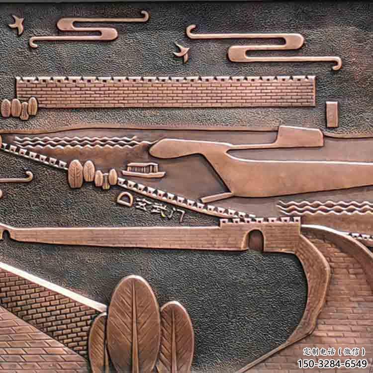 清水河銅浮雕景墻雕塑，圓雕工藝