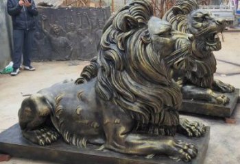 安義大型趴獅雕塑，仿銅動物雕塑，玻璃鋼獅子雕塑制作