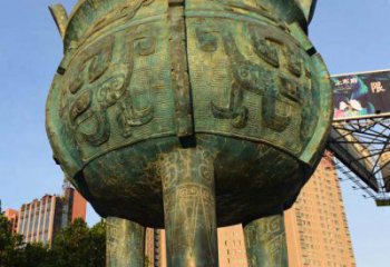 盤錦鑄造三足圓鼎銅雕