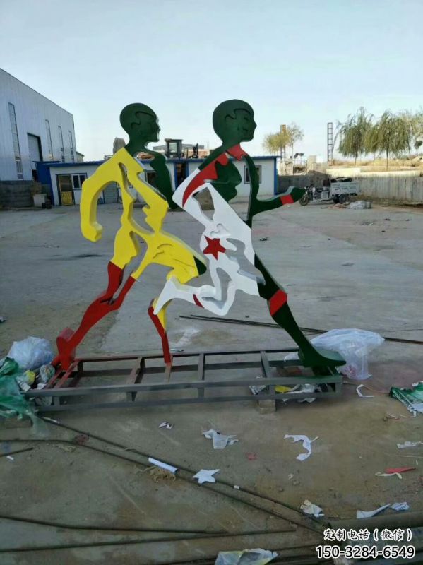 余杭賽跑雕塑，鏤空工藝制作，不銹鋼烤漆體育人物雕塑